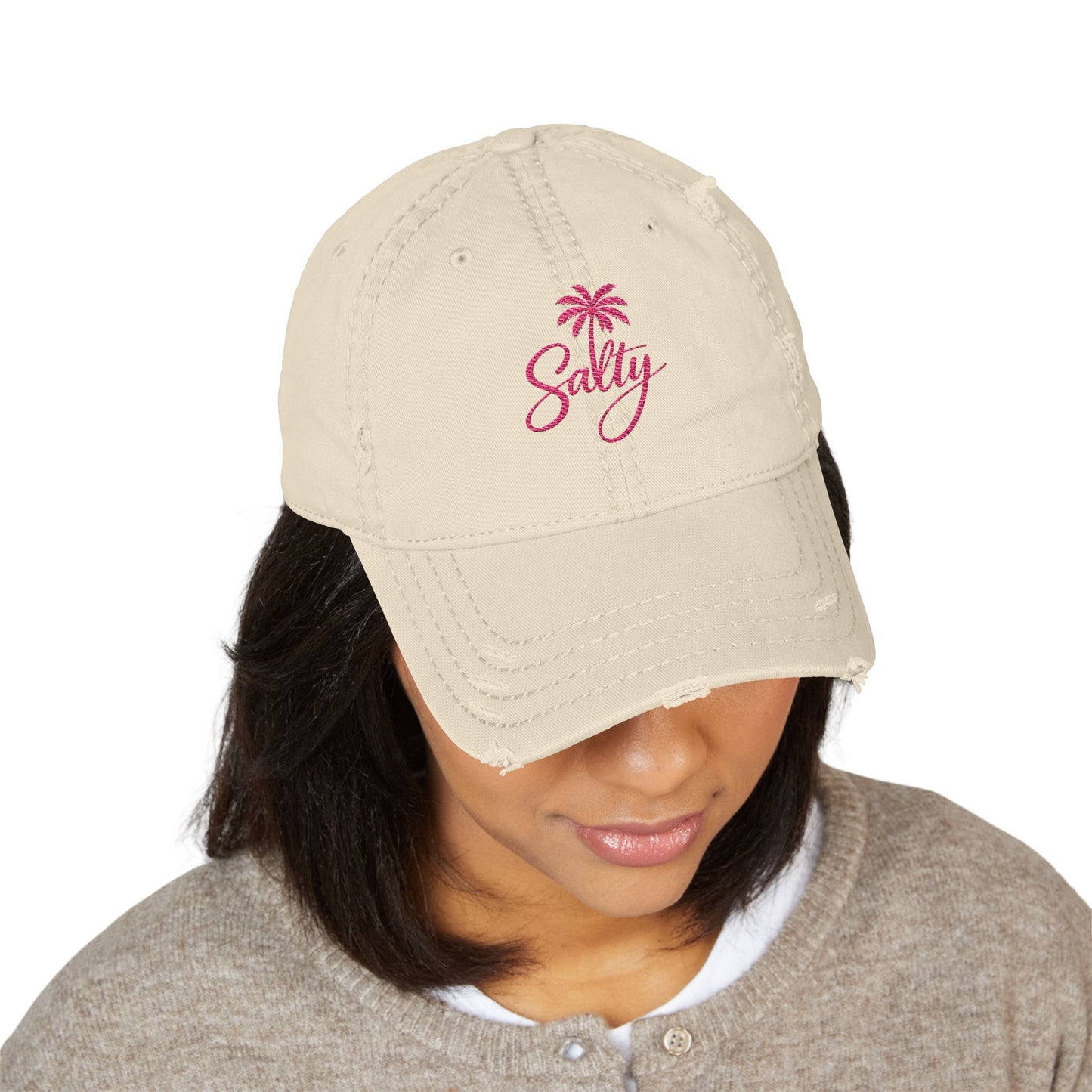 Salty Palm Embroidered Distressed Dad Hat