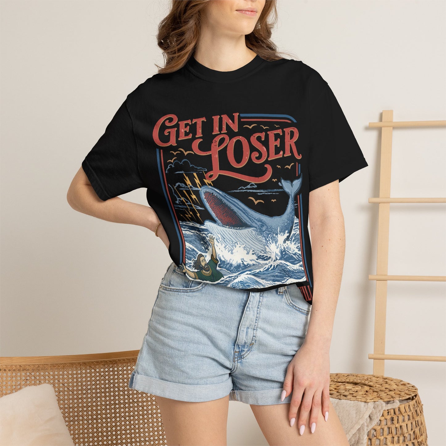 Get In Loser T-Shirt — Jonah 1:17 Whale Rescue Faith Tee