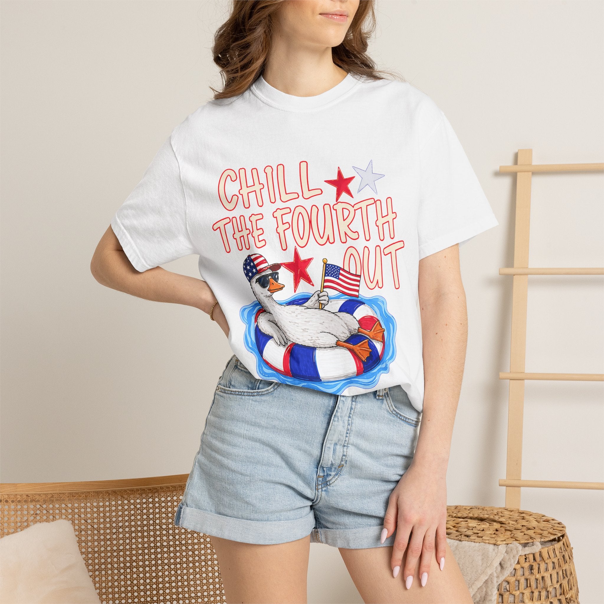 Fourth of July T-Shirt — "Chill the Fourth Out" Patriotic Pool Float Tee