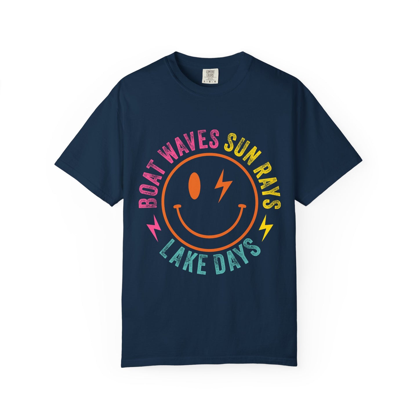 Lake Days T-Shirt — "Boat Waves Sun Rays" Retro Smile Graphic