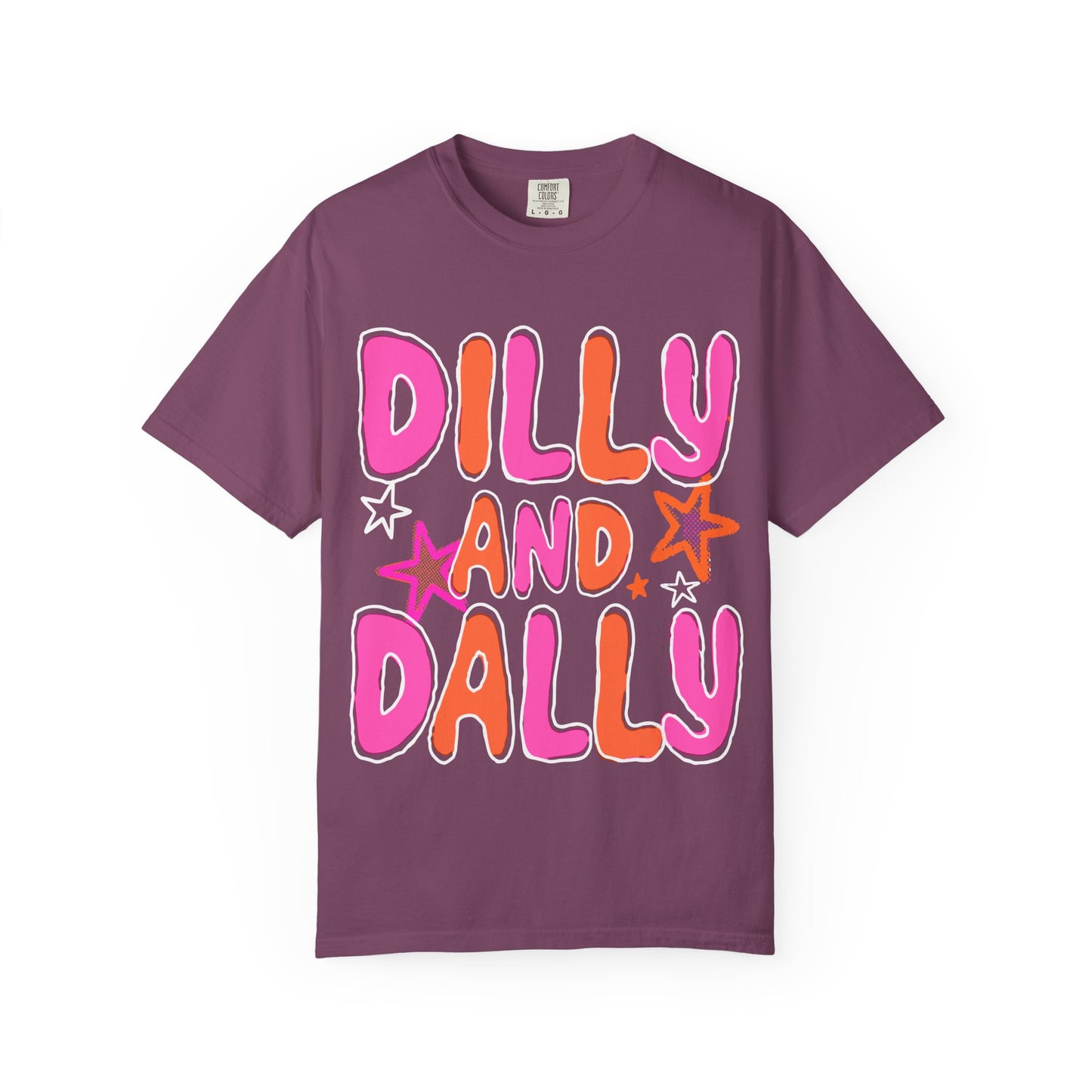 Dilly and Dally Graphic T-Shirt — Playful Pink & Orange Typography Tee