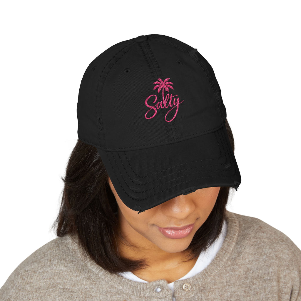 Salty Palm Embroidered Distressed Dad Hat