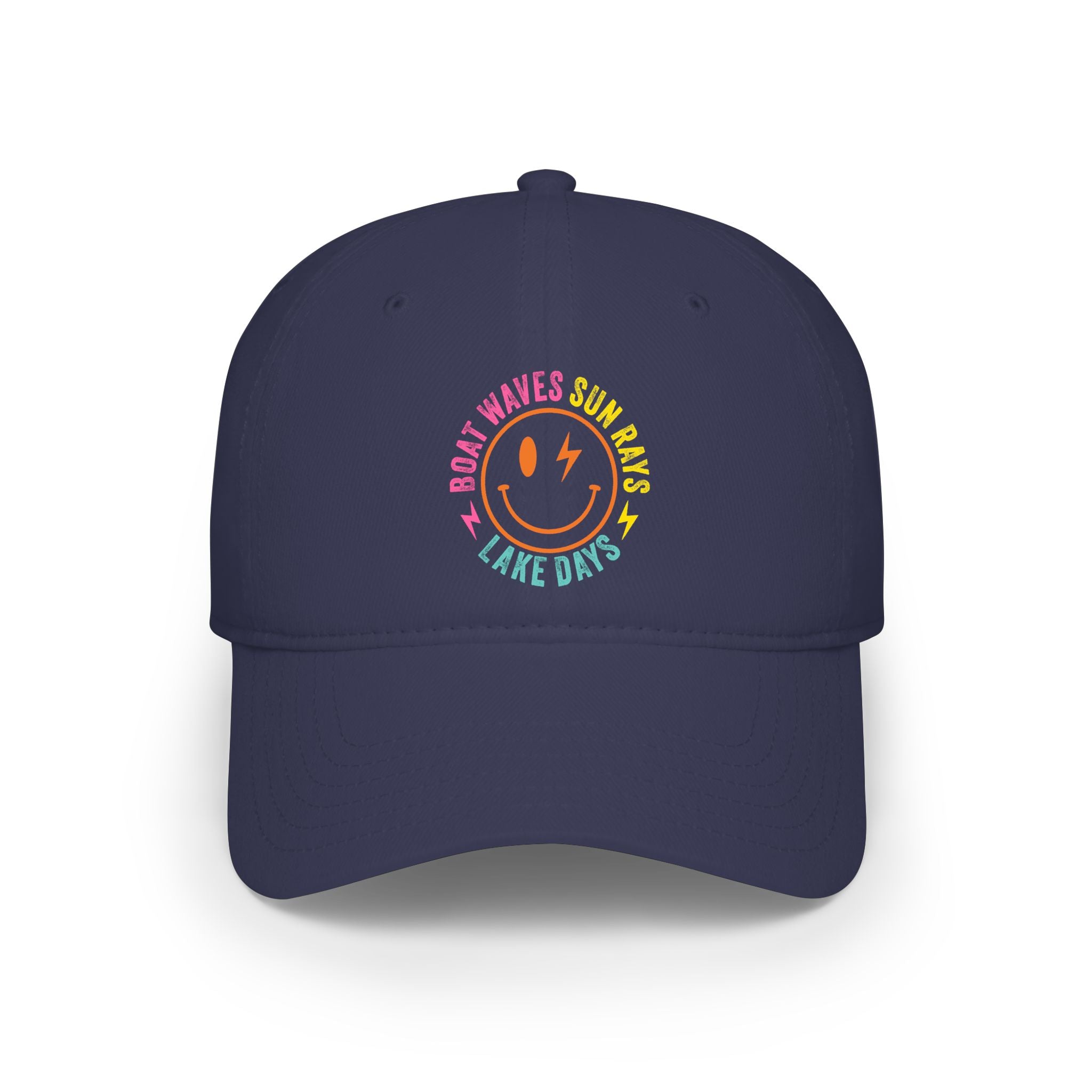 Low Profile Baseball Cap — Rainbow 'Boat Waves Sun Rays Lake Days' Smiley Embroidered Hat