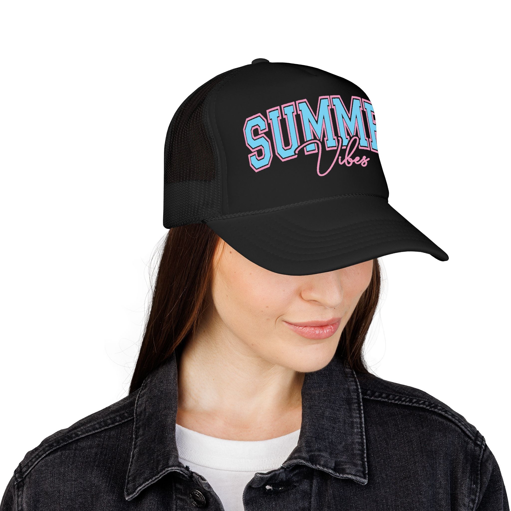 Summer Vibes Trucker Hat — Retro Pastel Foam Cap for Beach, Pool & Vacation