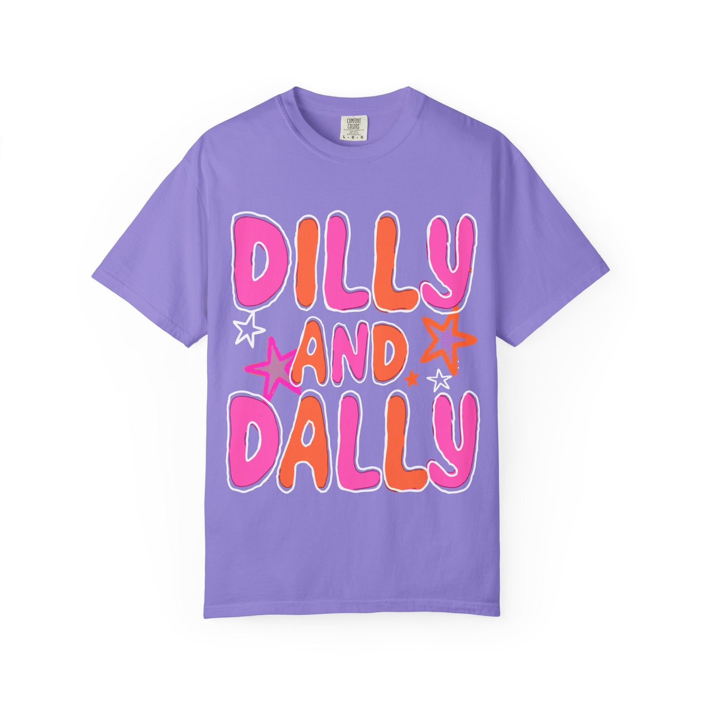 Dilly and Dally Graphic T-Shirt — Playful Pink & Orange Typography Tee
