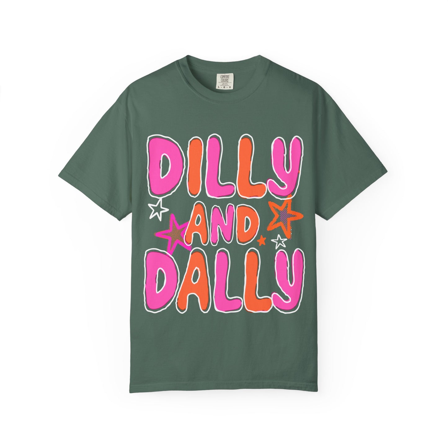 Dilly and Dally Graphic T-Shirt — Playful Pink & Orange Typography Tee