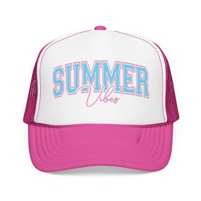 Summer Vibes Trucker Hat — Retro Pastel Foam Cap for Beach, Pool & Vacation