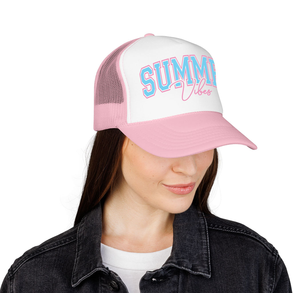 Summer Vibes Trucker Hat — Retro Pastel Foam Cap for Beach, Pool & Vacation