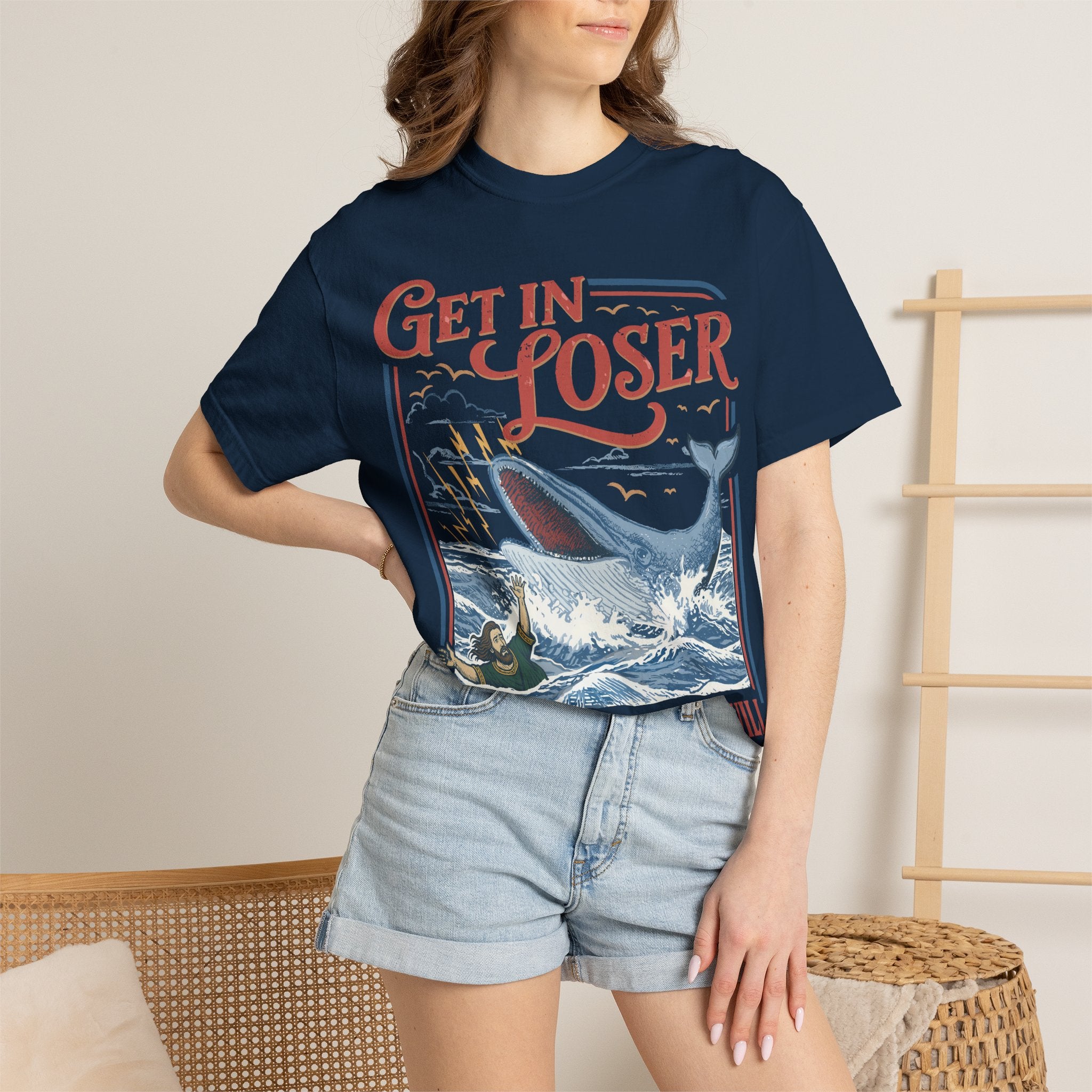 Get In Loser T-Shirt — Jonah 1:17 Whale Rescue Faith Tee