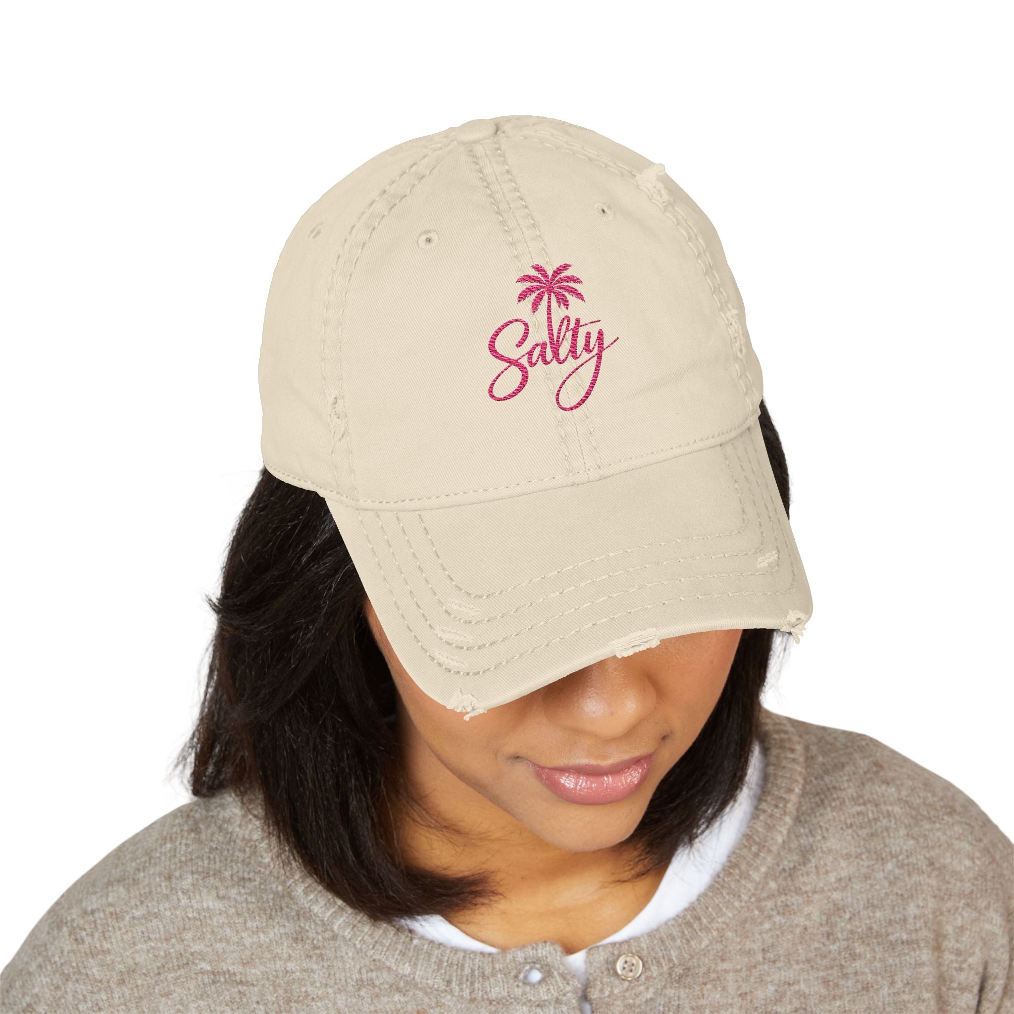 Salty Palm Embroidered Distressed Dad Hat