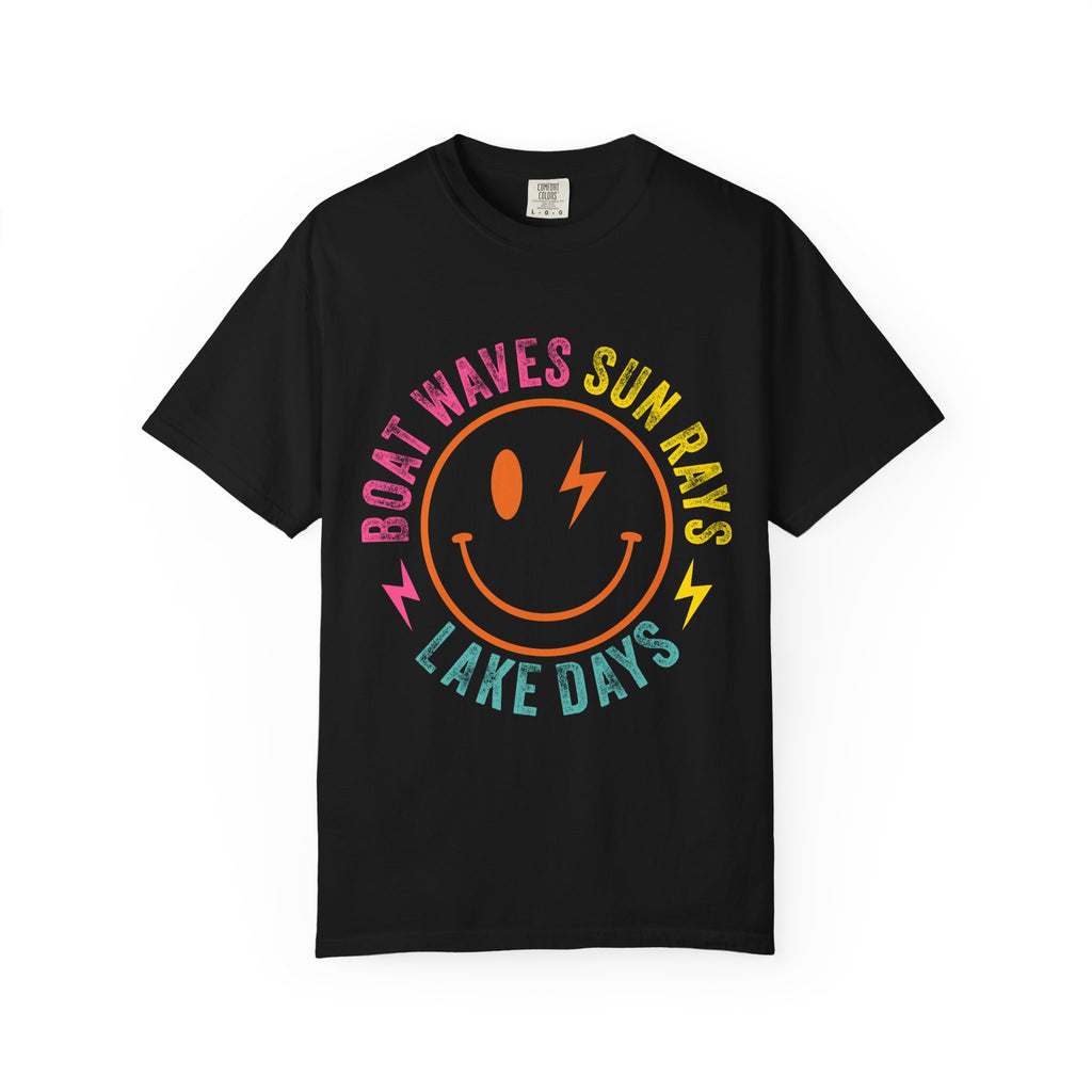 Lake Days T-Shirt — "Boat Waves Sun Rays" Retro Smile Graphic
