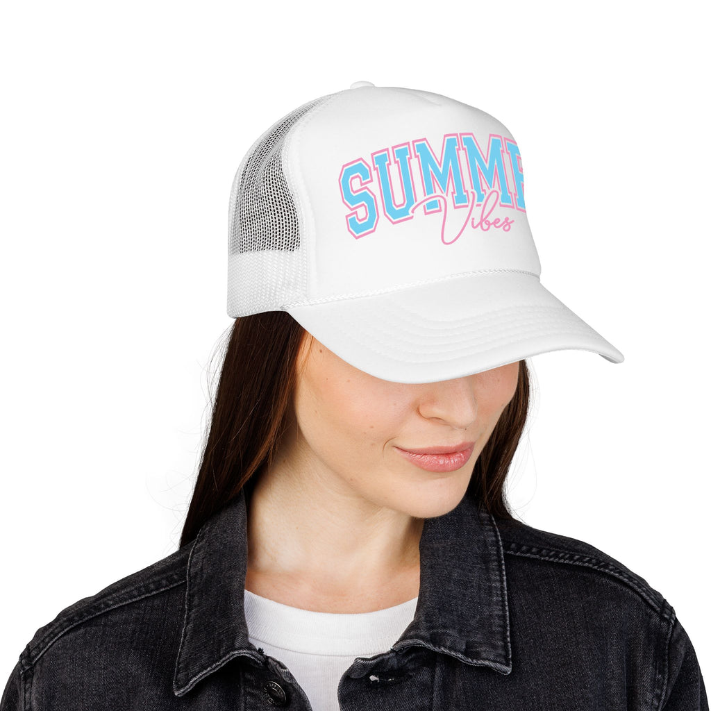 Summer Vibes Trucker Hat — Retro Pastel Foam Cap for Beach, Pool & Vacation