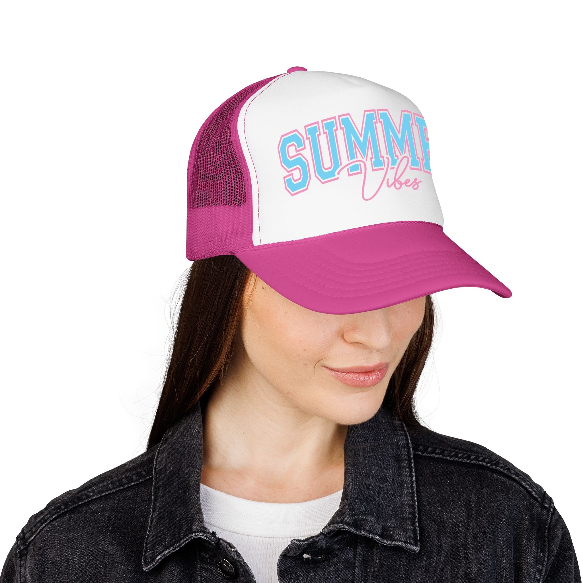 Summer Vibes Trucker Hat — Retro Pastel Foam Cap for Beach, Pool & Vacation