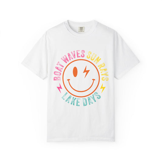 Lake Days T-Shirt — "Boat Waves Sun Rays" Retro Smile Graphic