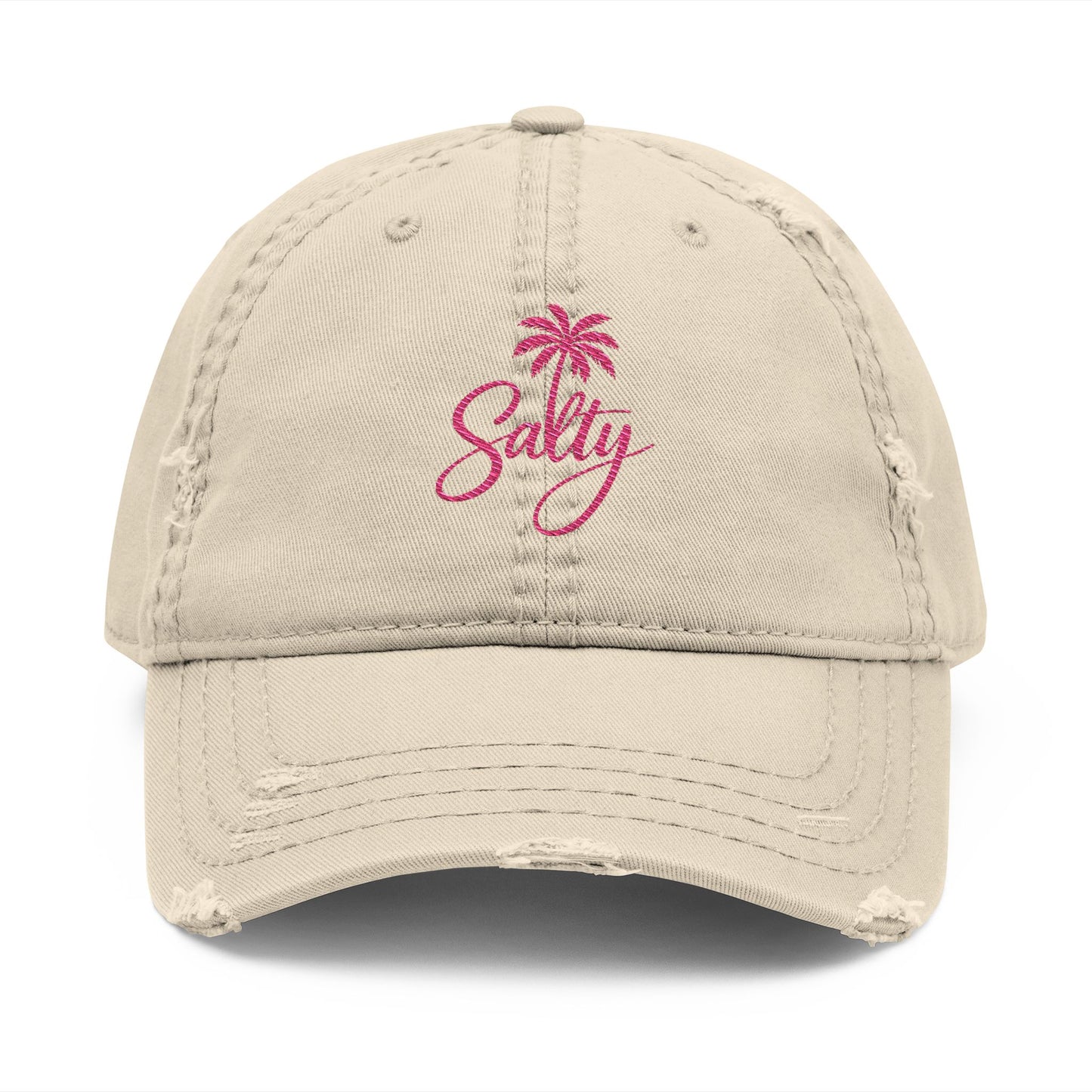 Salty Palm Embroidered Distressed Dad Hat