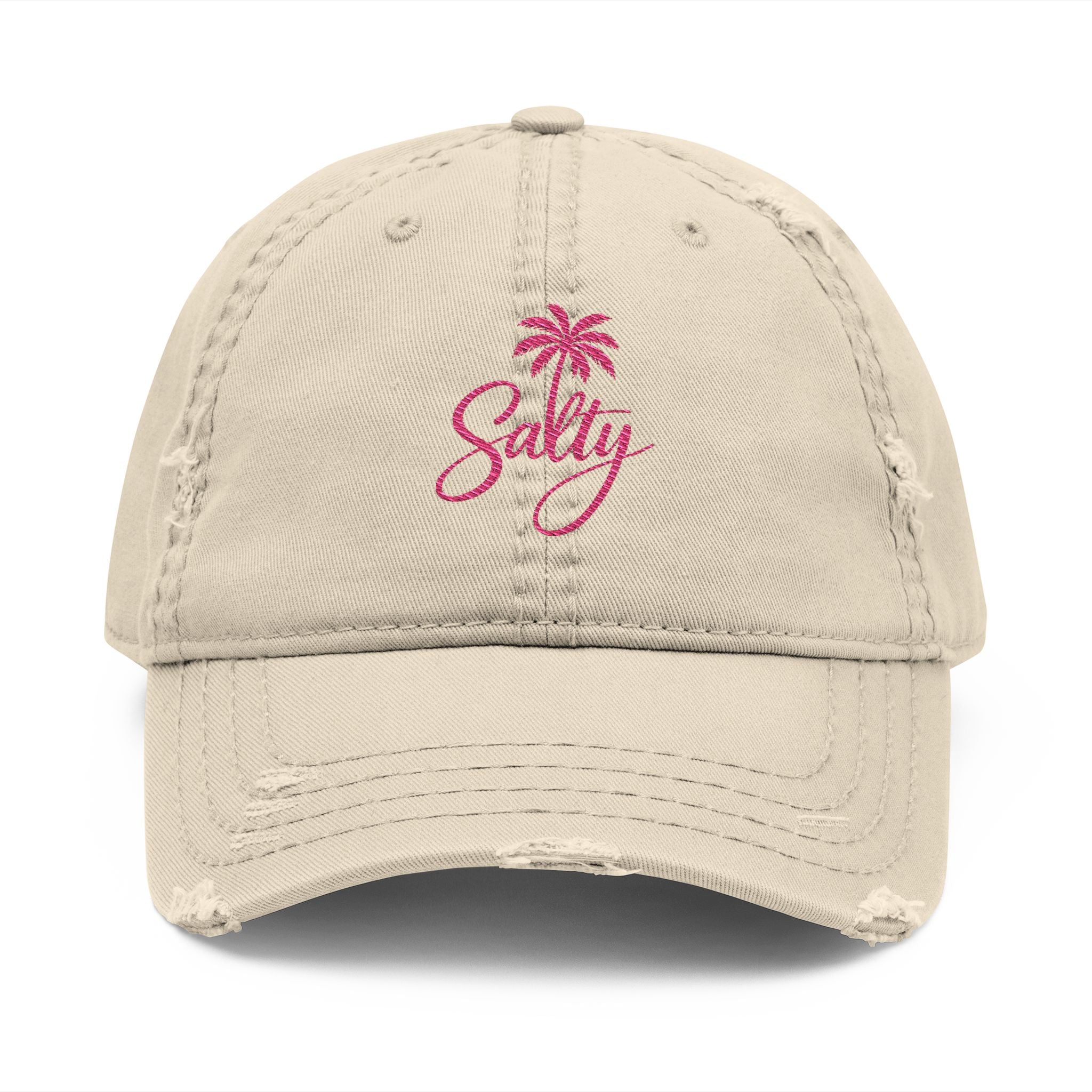 Salty Palm Embroidered Distressed Dad Hat