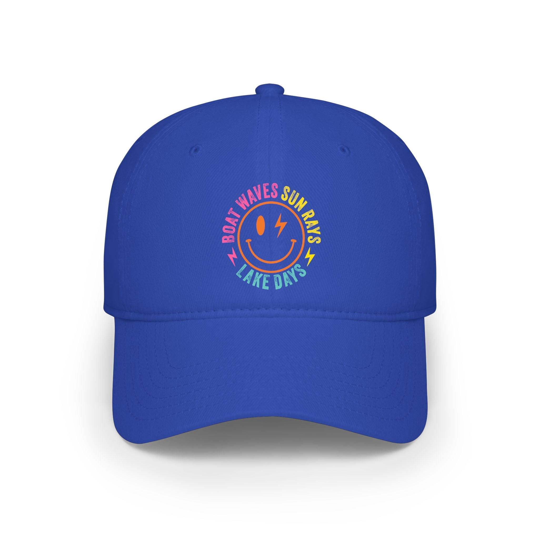 Low Profile Baseball Cap — Rainbow 'Boat Waves Sun Rays Lake Days' Smiley Embroidered Hat