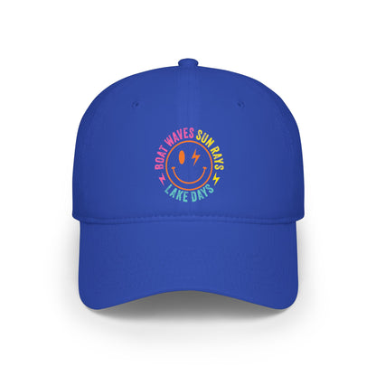 Low Profile Baseball Cap — Rainbow 'Boat Waves Sun Rays Lake Days' Smiley Embroidered Hat