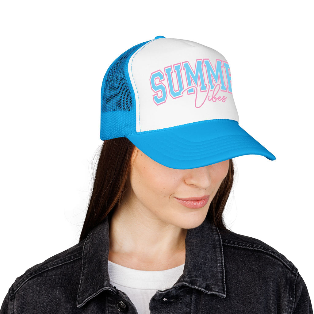 Summer Vibes Trucker Hat — Retro Pastel Foam Cap for Beach, Pool & Vacation