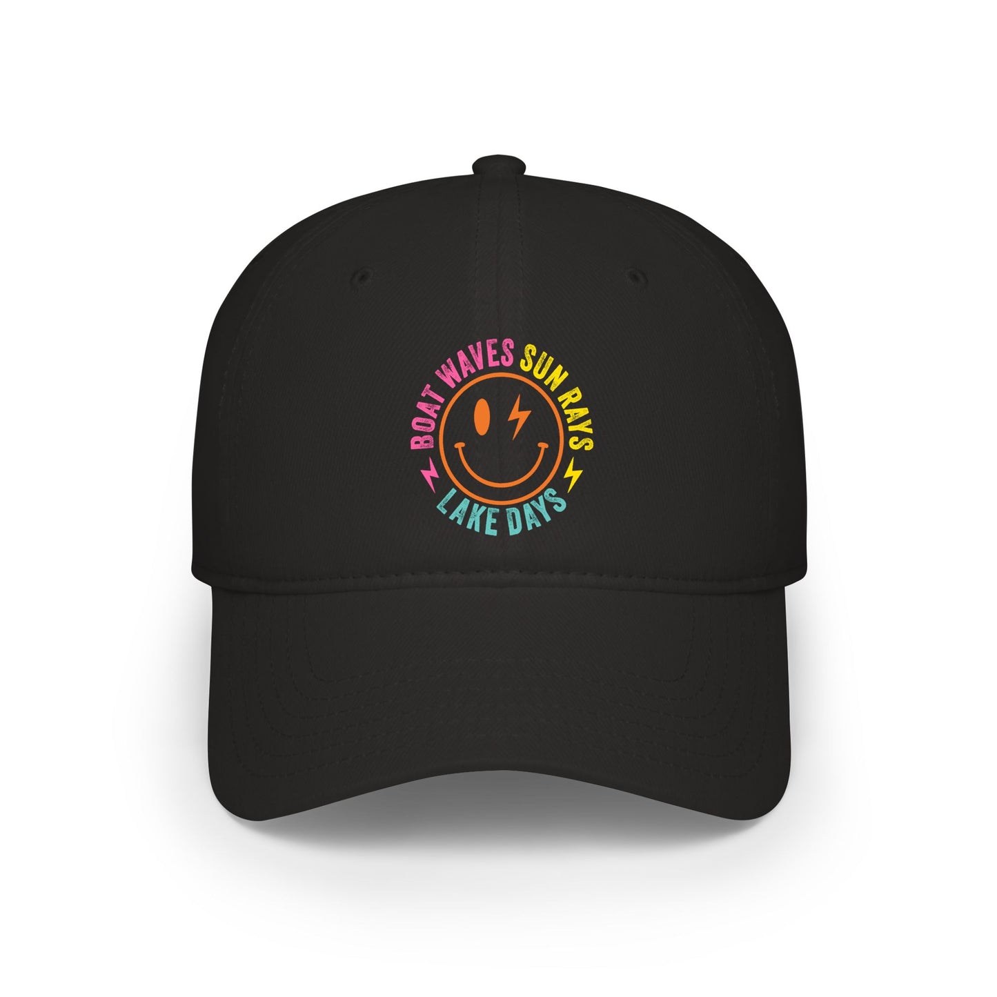 Low Profile Baseball Cap — Rainbow 'Boat Waves Sun Rays Lake Days' Smiley Embroidered Hat