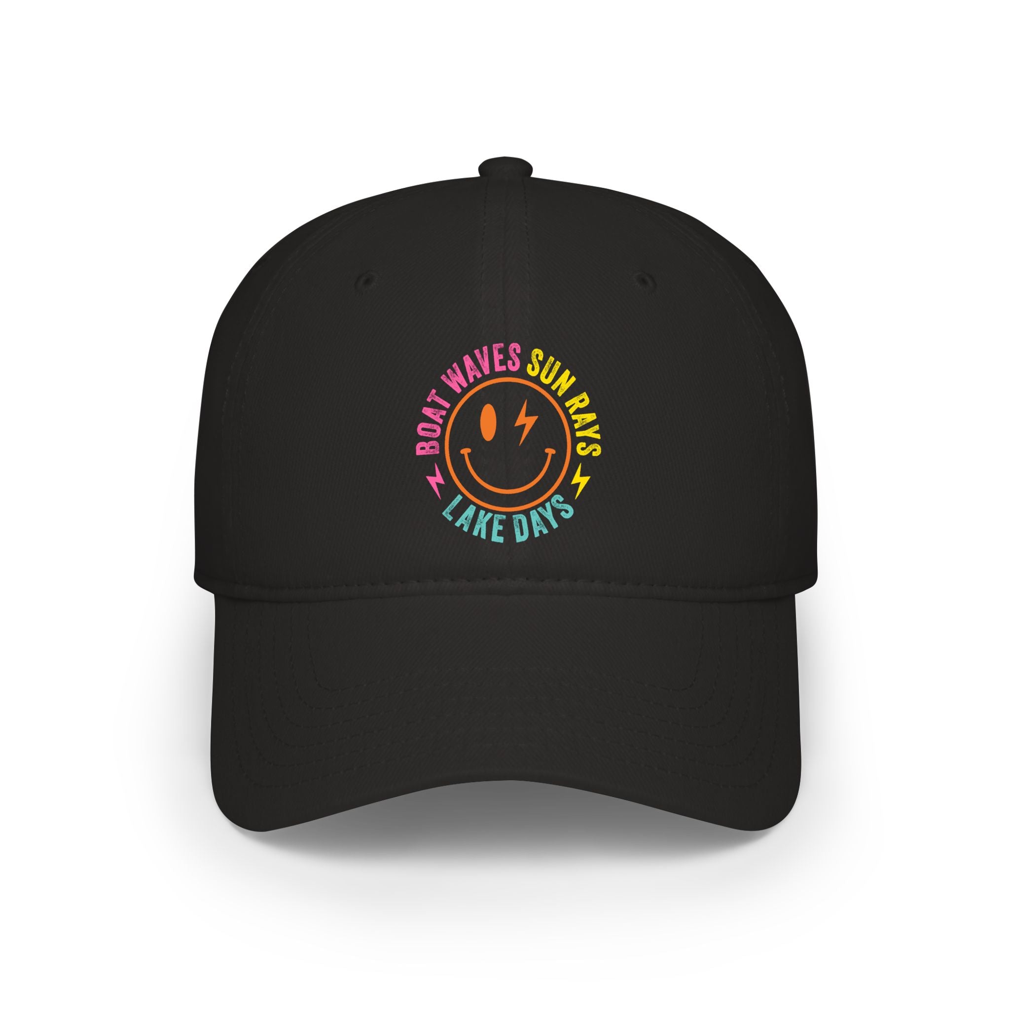 Low Profile Baseball Cap — Rainbow 'Boat Waves Sun Rays Lake Days' Smiley Embroidered Hat