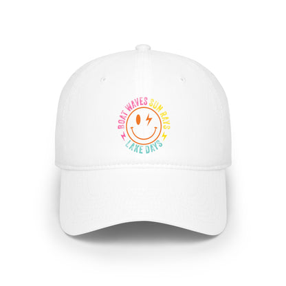 Low Profile Baseball Cap — Rainbow 'Boat Waves Sun Rays Lake Days' Smiley Embroidered Hat