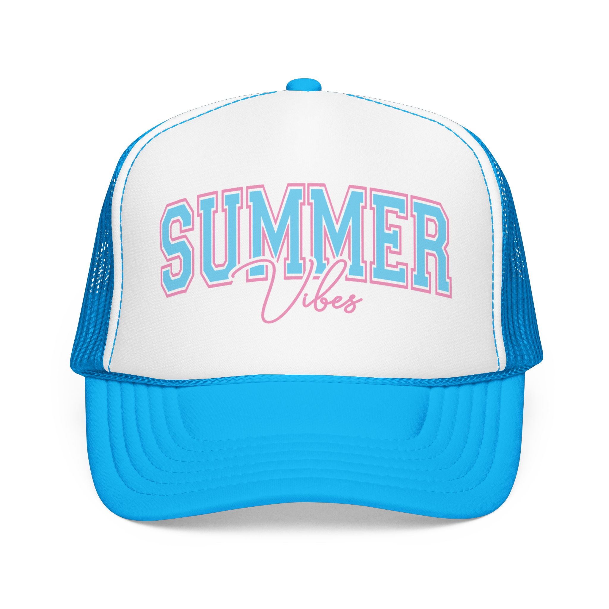Summer Vibes Trucker Hat — Retro Pastel Foam Cap for Beach, Pool & Vacation