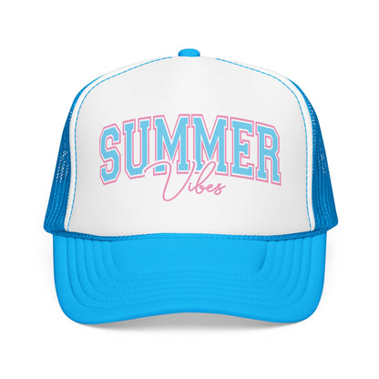 Summer Vibes Trucker Hat — Retro Pastel Foam Cap for Beach, Pool & Vacation