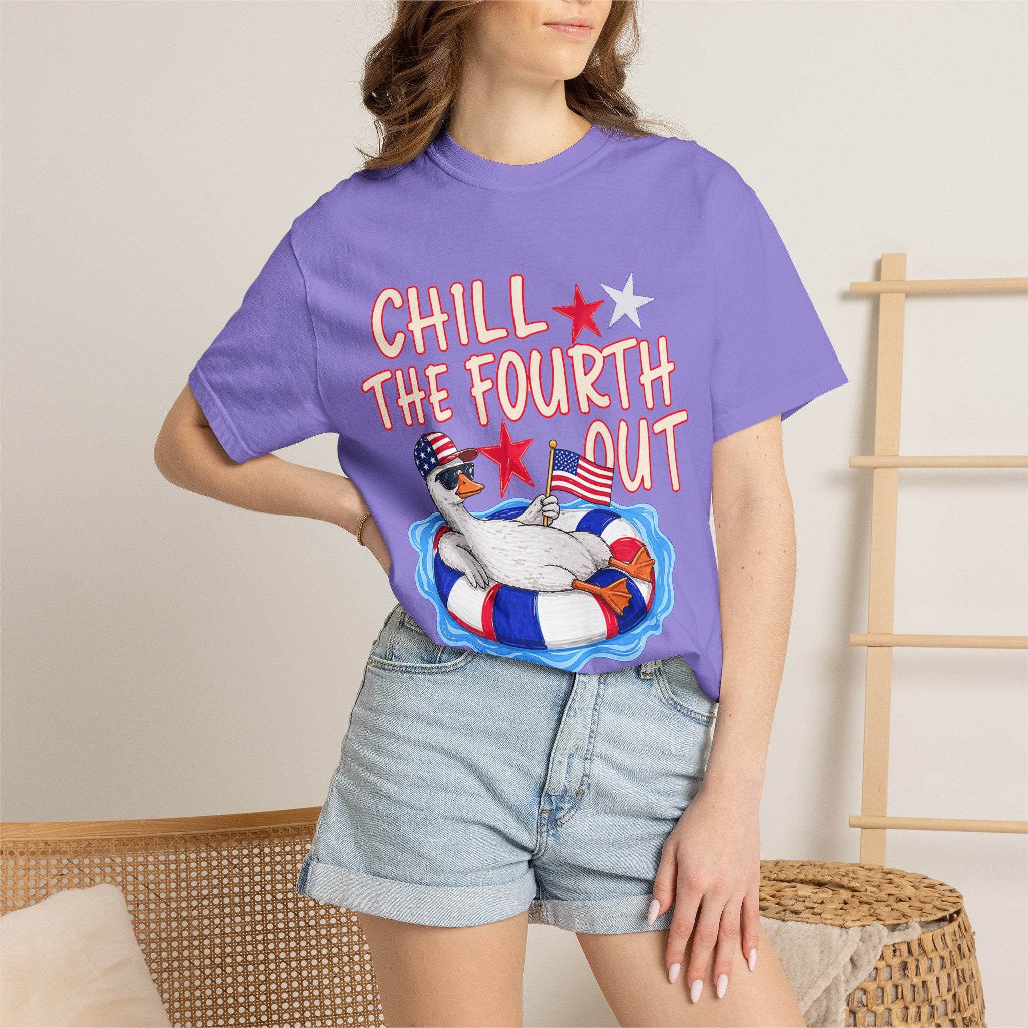 Fourth of July T-Shirt — "Chill the Fourth Out" Patriotic Pool Float Tee