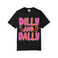 Dilly and Dally Graphic T-Shirt — Playful Pink & Orange Typography Tee