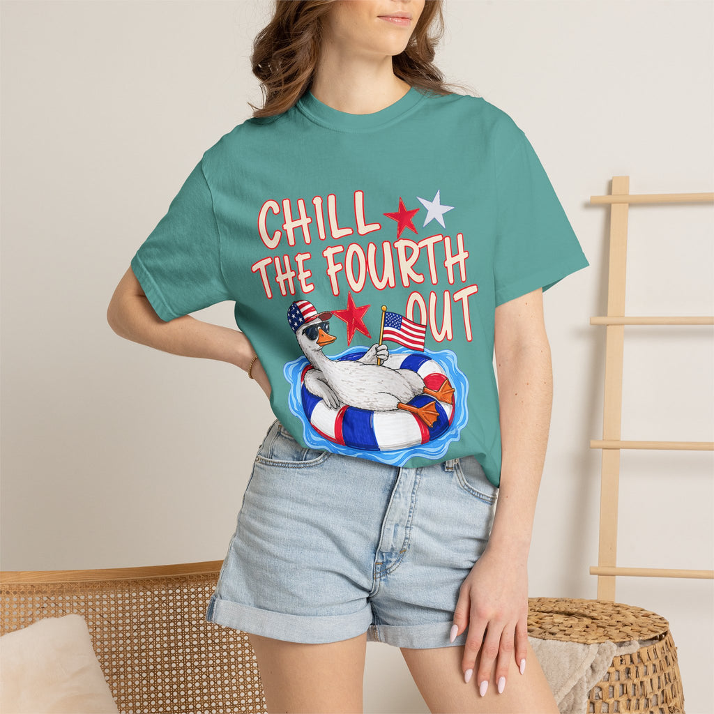 Fourth of July T-Shirt — "Chill the Fourth Out" Patriotic Pool Float Tee