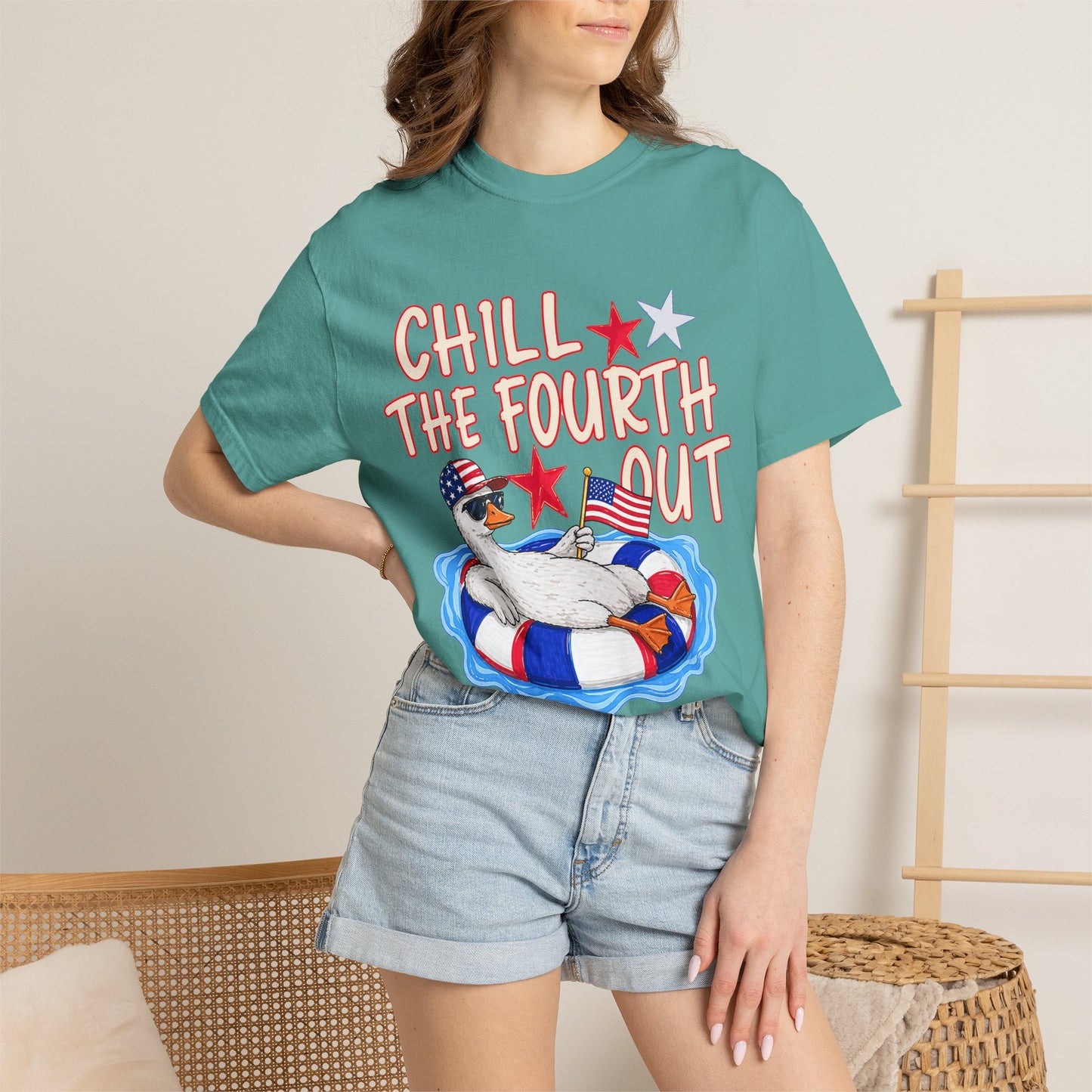 Fourth of July T-Shirt — "Chill the Fourth Out" Patriotic Pool Float Tee