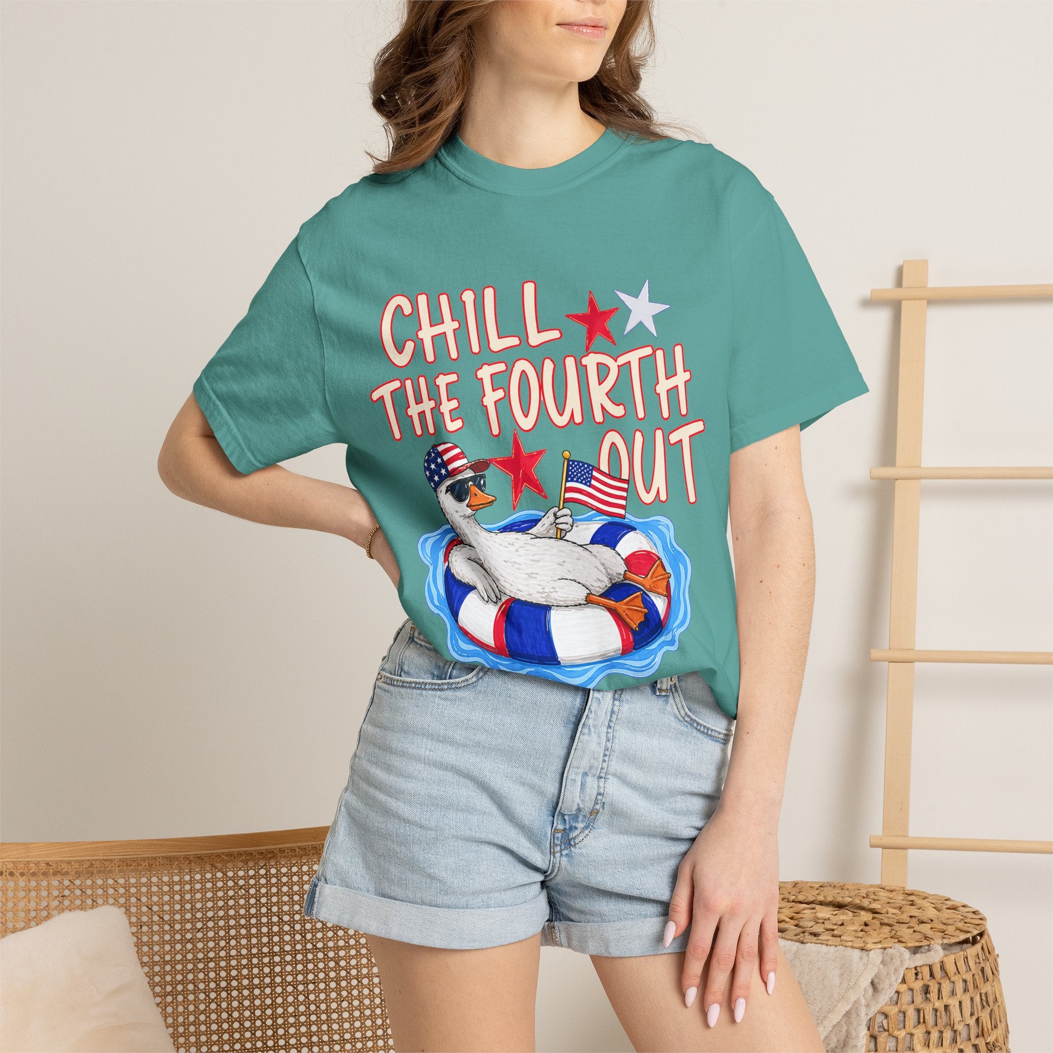 Fourth of July T-Shirt — "Chill the Fourth Out" Patriotic Pool Float Tee
