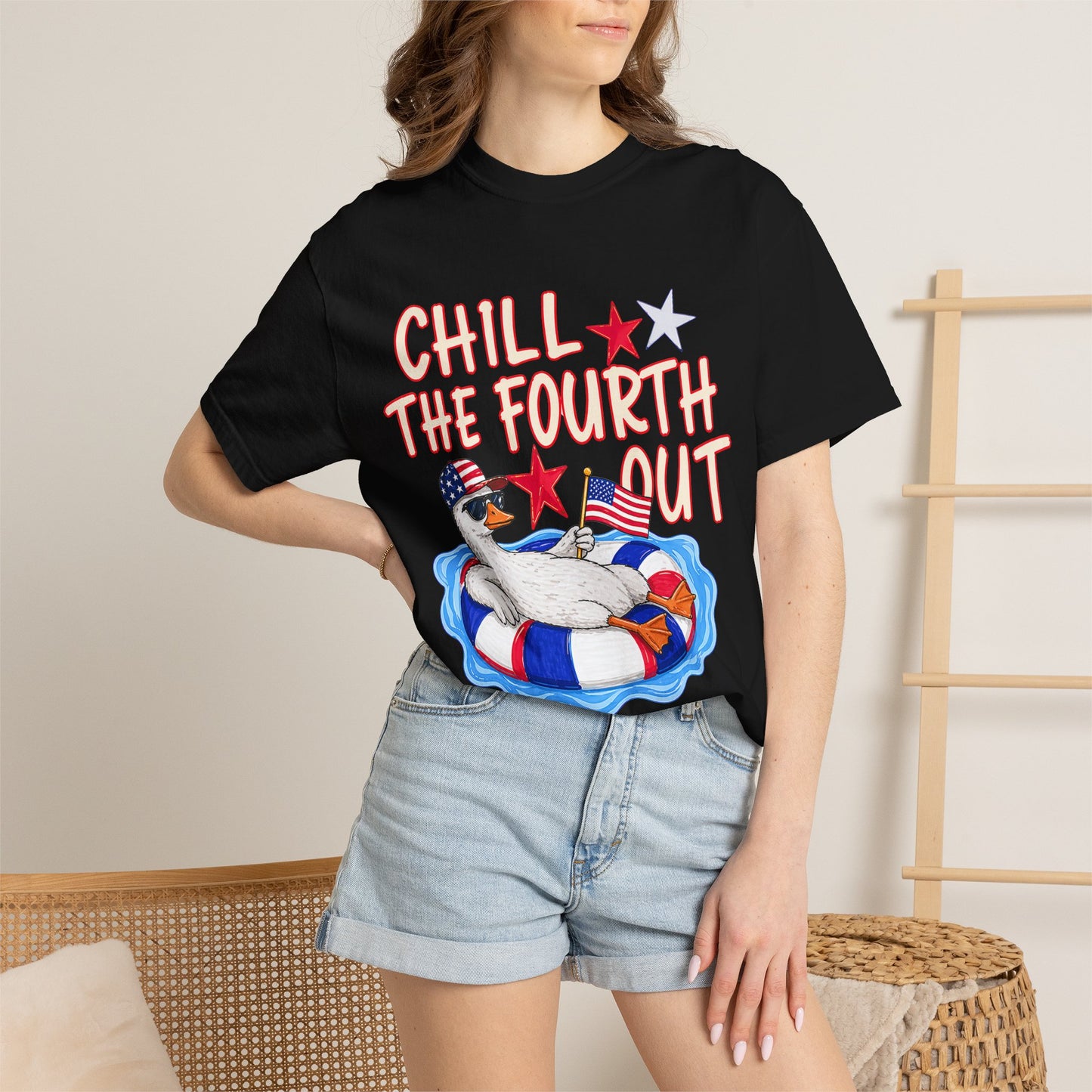 Fourth of July T-Shirt — "Chill the Fourth Out" Patriotic Pool Float Tee