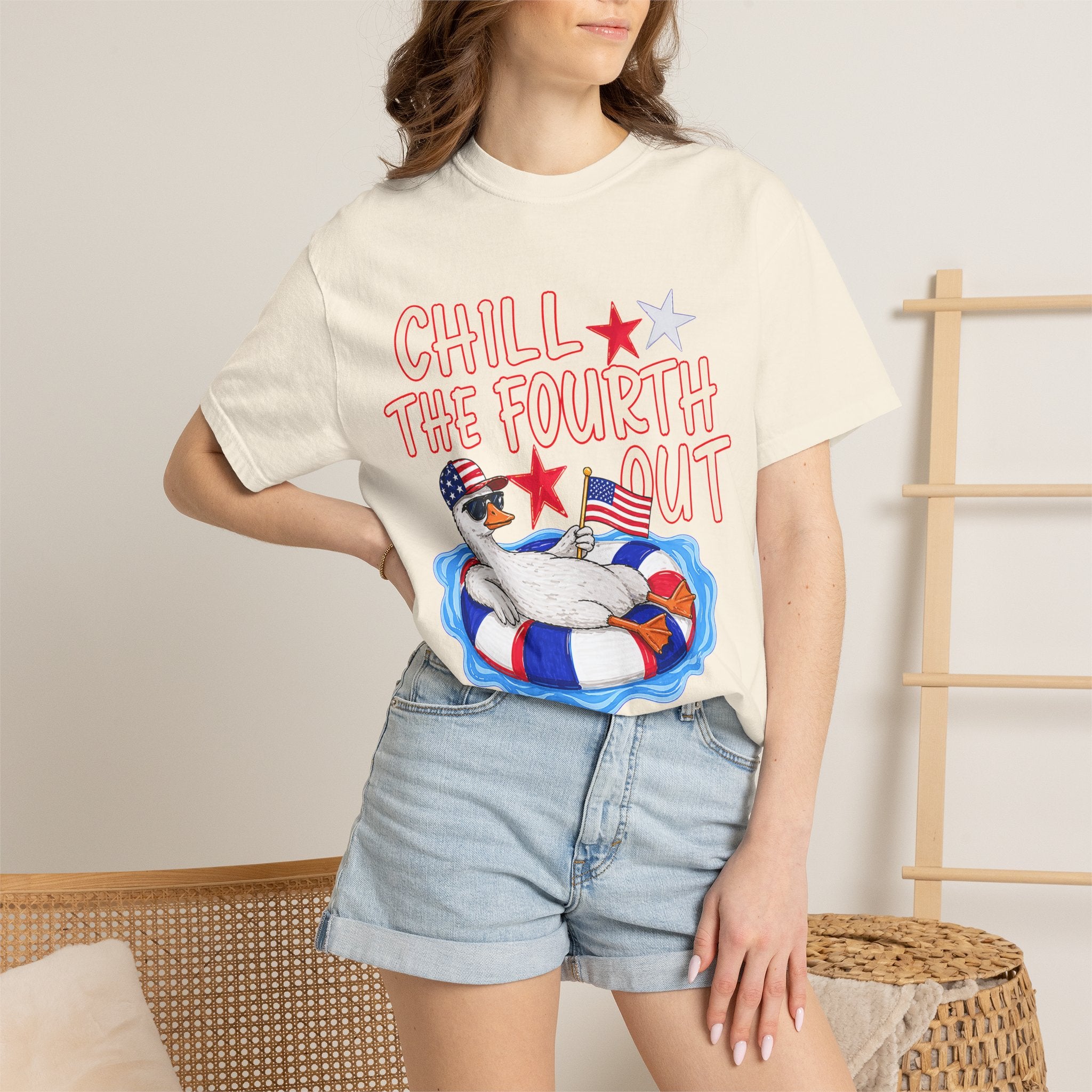 Fourth of July T-Shirt — "Chill the Fourth Out" Patriotic Pool Float Tee