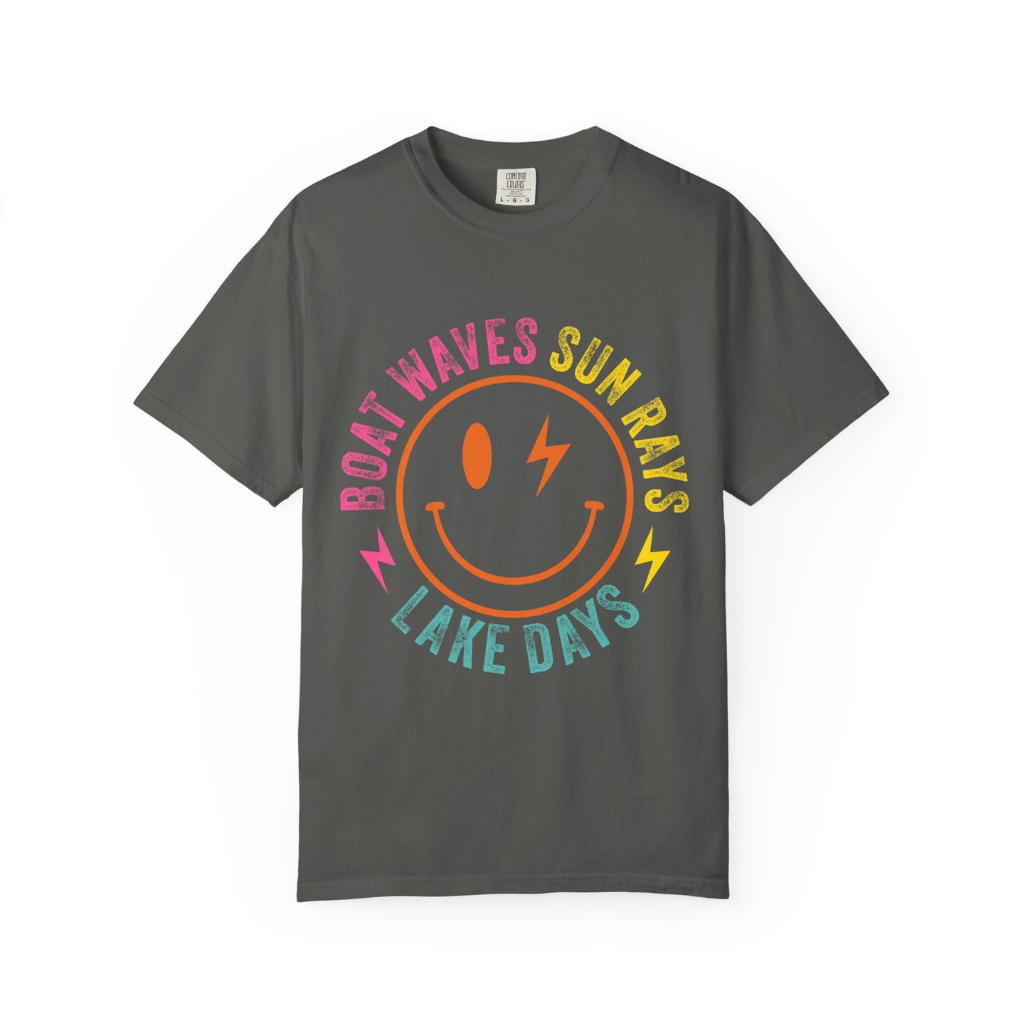 Lake Days T-Shirt — "Boat Waves Sun Rays" Retro Smile Graphic
