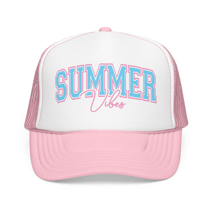 Summer Vibes Trucker Hat — Retro Pastel Foam Cap for Beach, Pool & Vacation